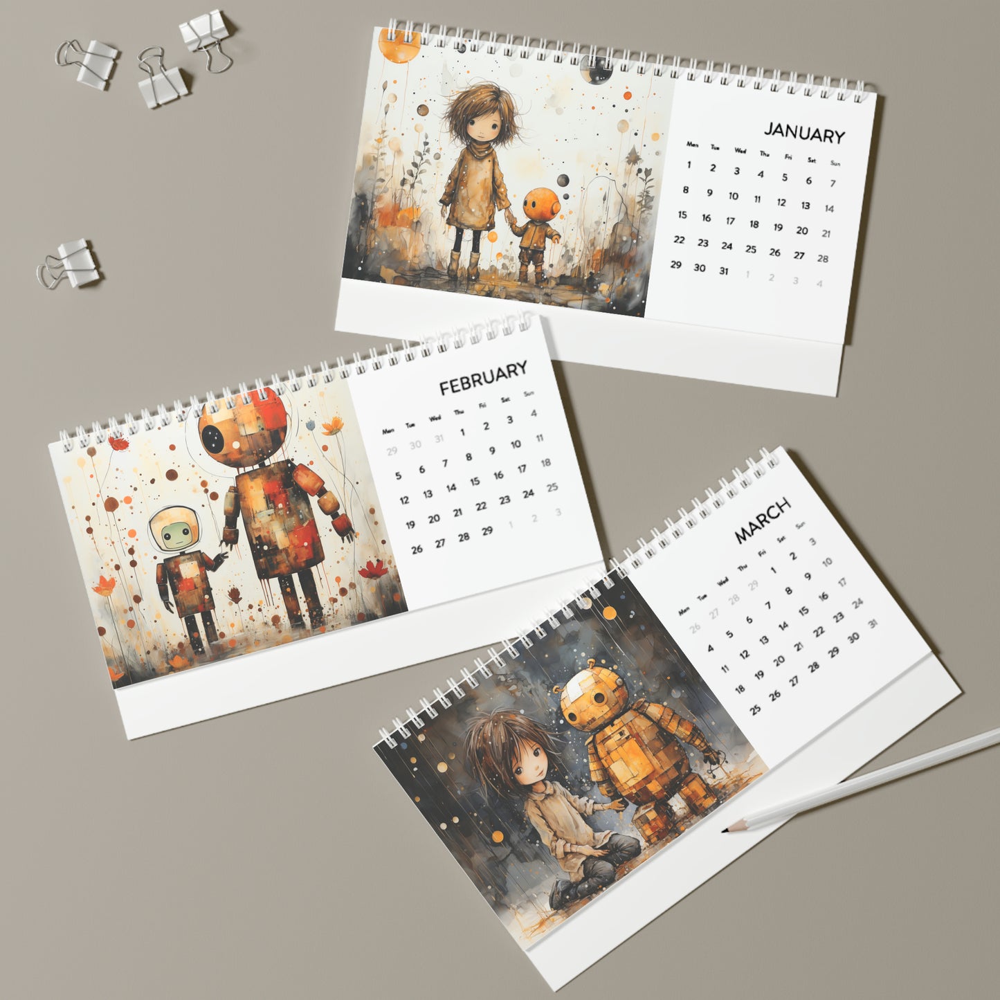 Soft Dreams Desk Calendar (2024 grid)