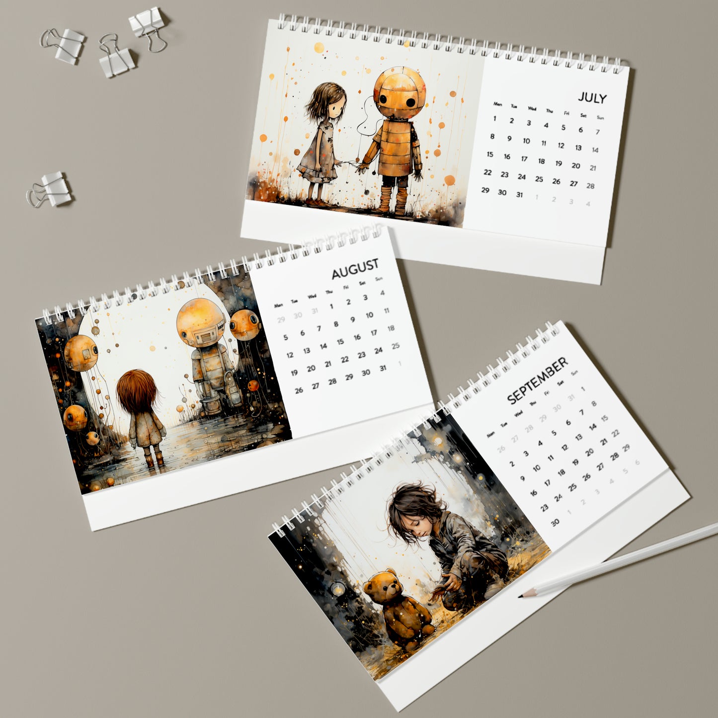 Soft Dreams Desk Calendar (2024 grid)