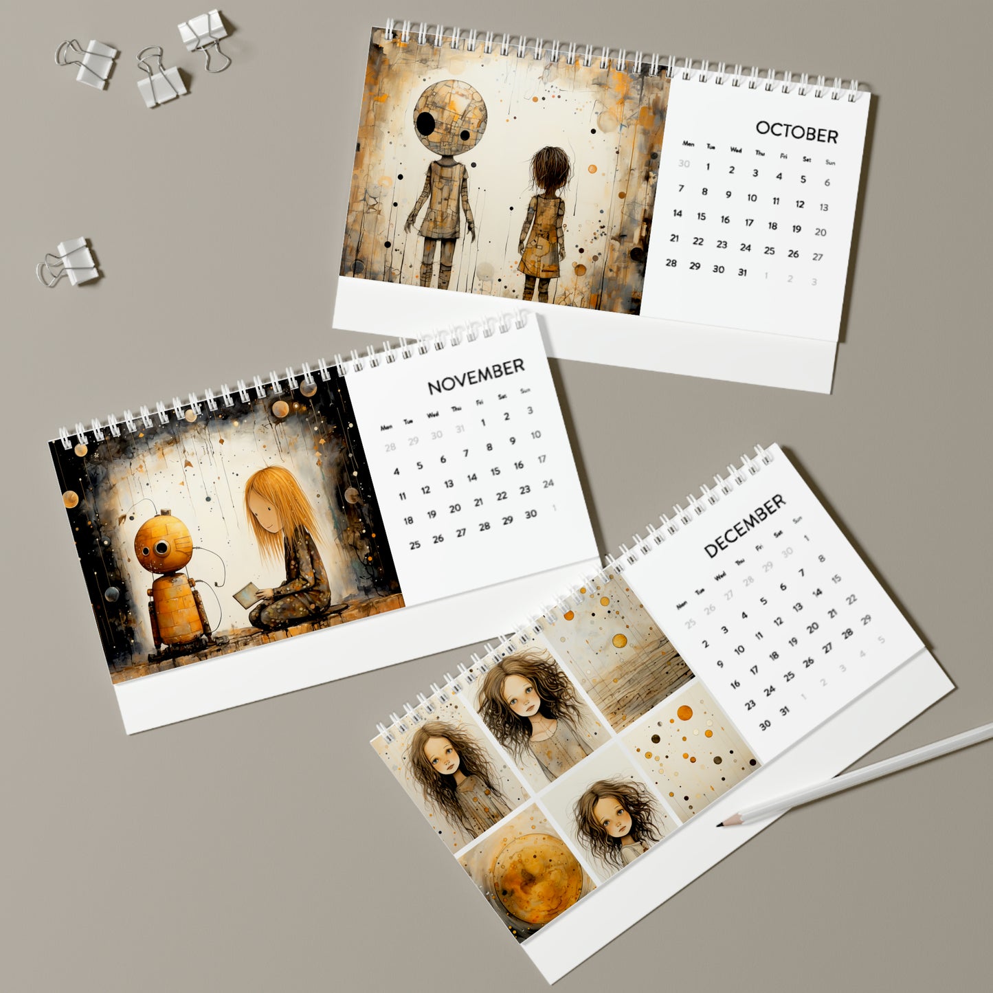 Soft Dreams Desk Calendar (2024 grid)