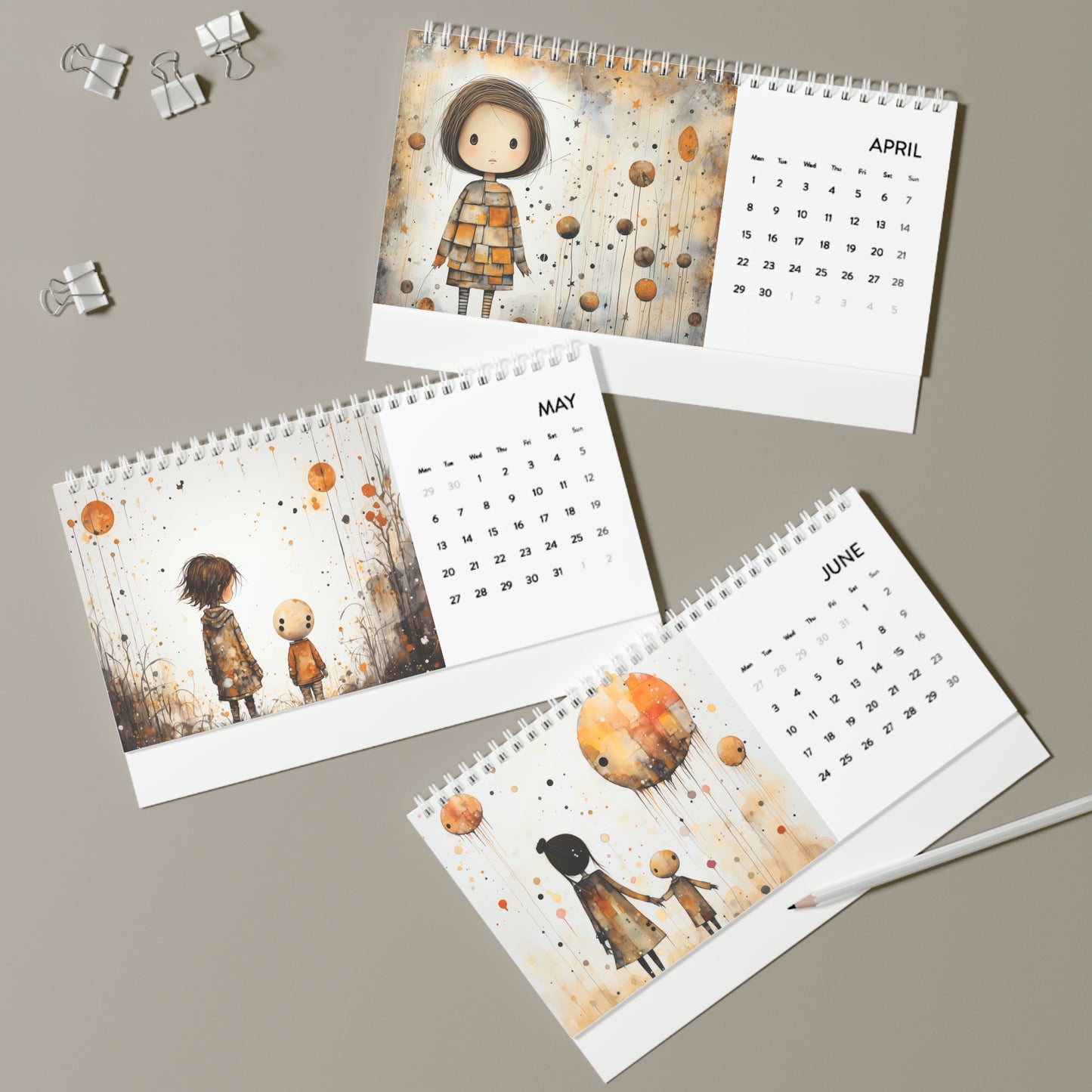 Soft Dreams Desk Calendar (2024 grid)